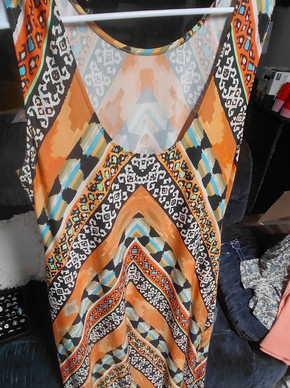 Orange Aztec Print Sleeveless Dress
